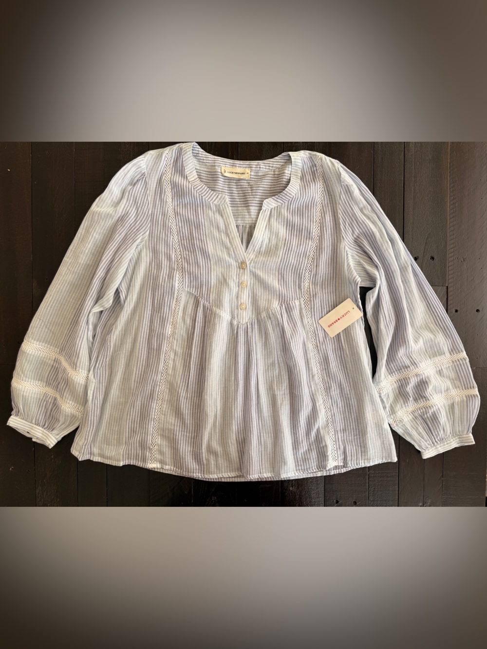 Lucky 100% Cotton Light Blue Striped Peasant Blouse Women’s Small NWTs